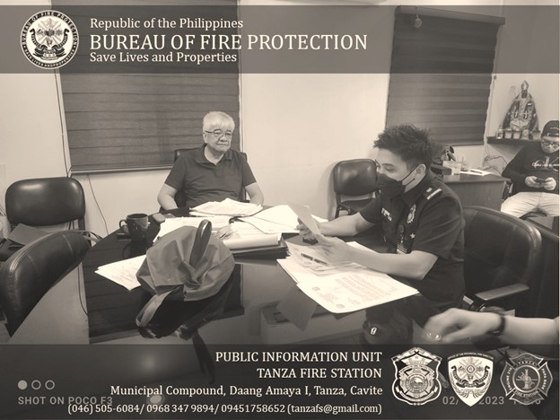 FIRE PREVENTION MONTH MEETING: The Bureau of Fire Protection Tanza Municipal Fire Station Under the leadership of FCINSP VAN JOSHUA M FLORES, Municipal Fire Marshal held a meeting recently with Hon. Yuri A. Pacumio, Tanza Municipal Mayor regarding the upcoming Fire Prevention Month 2023.