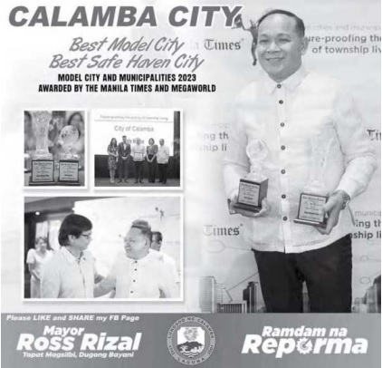 Congratulations po sa Pamahalaang Lungsod ng Calamba sa pangunguna ng inyong Mayor Ross Rizal ay kinilala bilang Best Model City