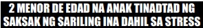 2 MENOR DE EDAD NA ANAK TINADTAD NGSAKSAK NG SARILING INA DAHIL SA STRESS