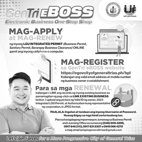 ANNOUNCEMENT: MAG-APPLY at MAG-RENEW ng inyong LGU INTEGRATED PERMIT (Business Permit, Sanitary Permit, Barangay Business Clearance) ONLINE gamit ang inyong cellphone o computer.